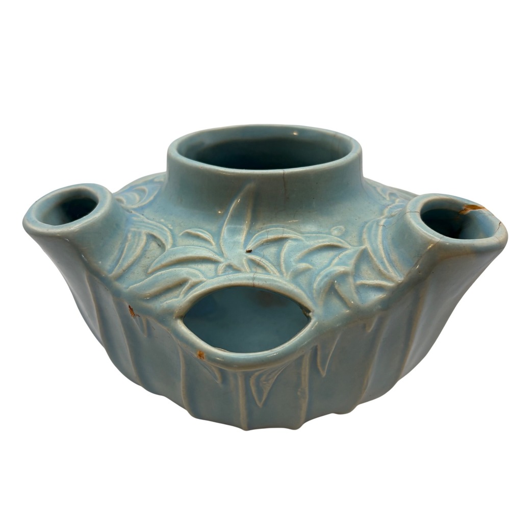 Vtg McCoy Pottery Aqua Strawberry Planter MCM Deco 1940s Grandmacore AS IS